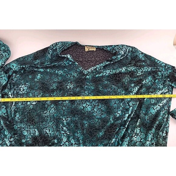 VTG Show Me Your Mumu Sz S Velour Velvet Sheer Top Teal LS Snake Vibe 80s - Picture 12 of 12